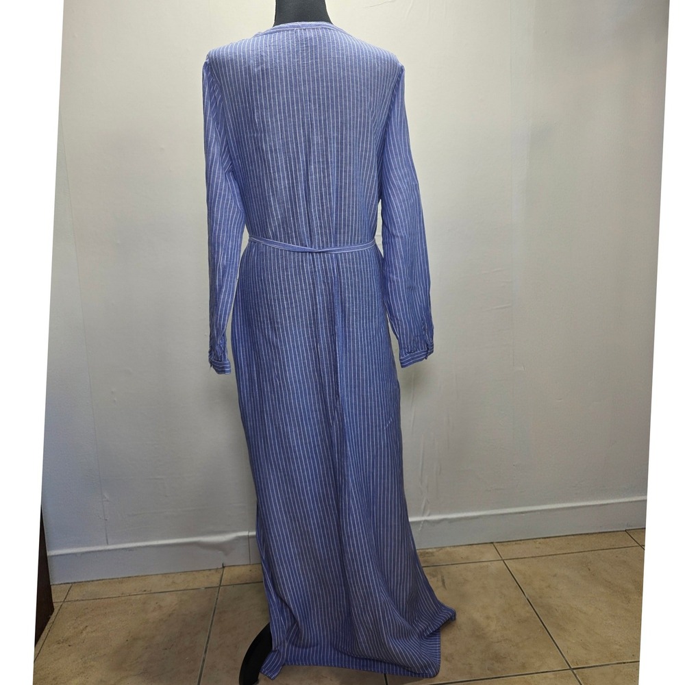 Love by Gap Womens Maxi Dress Medium Blue White Stripe Belted Linen Blend - Picture 2 of 15
